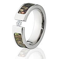 Obsession Mossy Oak Camo Rings, White Sapphire Camo Wedding Rings