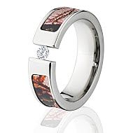 Pink Break Up Mossy Oak Camo Rings, White Sapphire Camo Wedding Rings
