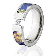 AP Purple RealTree Camo Rings, White Sapphire Camo Wedding Rings