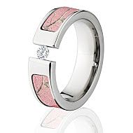AP Pink RealTree Camo Rings, White Sapphire Camo Wedding Rings