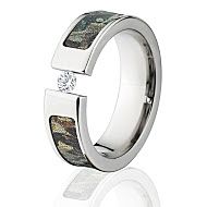 Timber RealTree Camo Rings, White Sapphire Camo Wedding Rings
