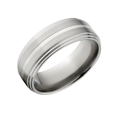 New Comfort Fit, 8mm Titanium Ring, Sterling Silver Inlay, Free Jewelry Sizing 4-17