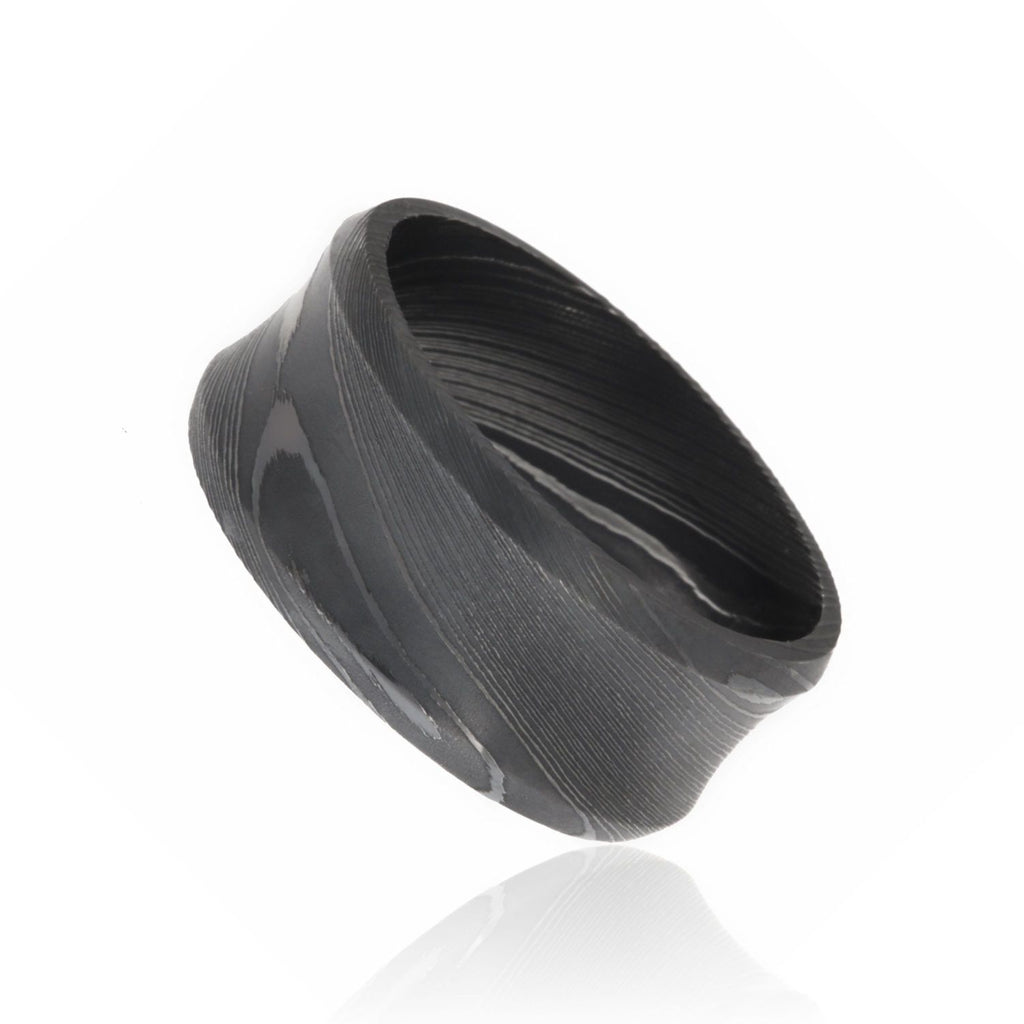 Damascus Steel Bands For Men USA Made Damascus Steel Rings Black 10mm Wedding Bands