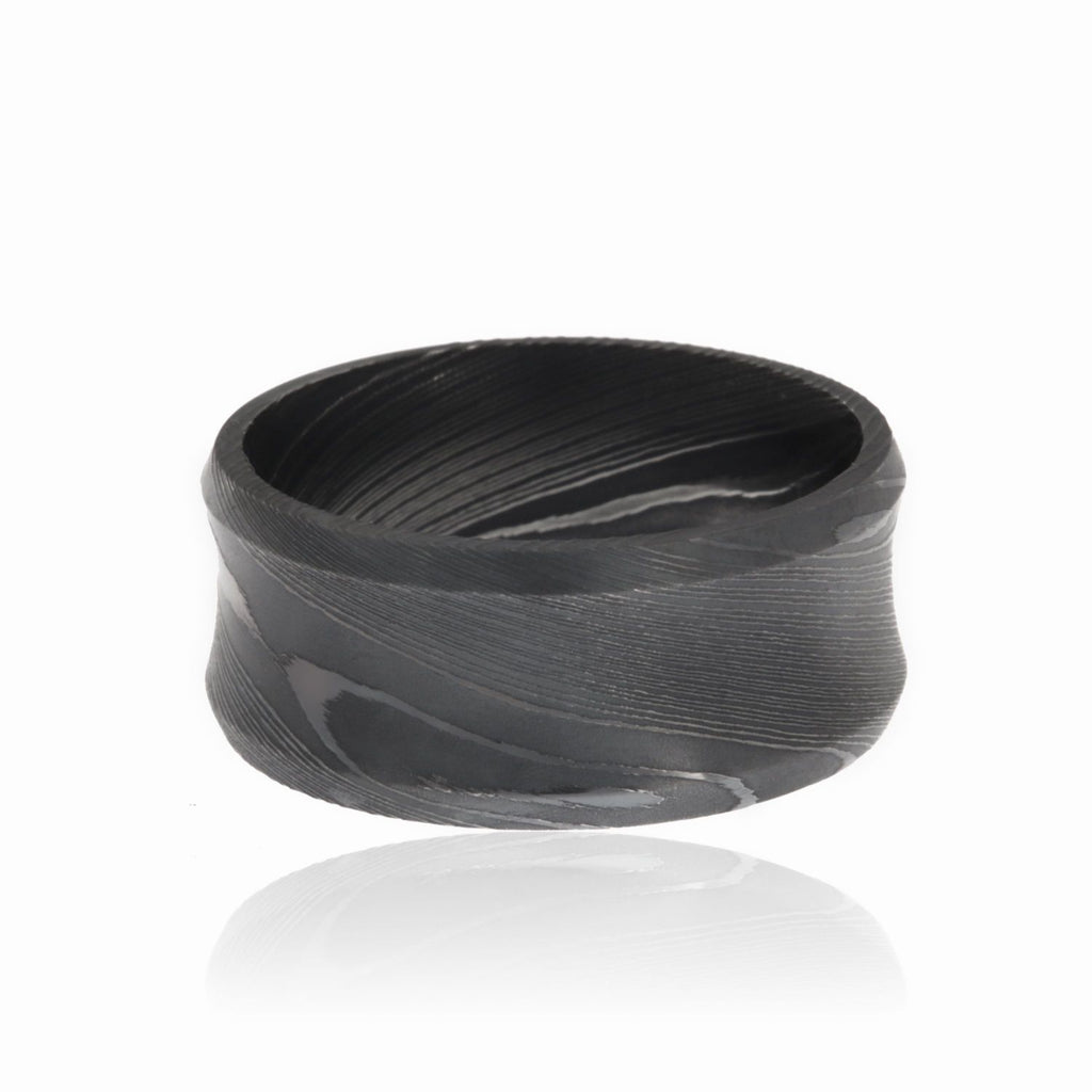 Damascus Steel Bands For Men USA Made Damascus Steel Rings Black 10mm Wedding Bands