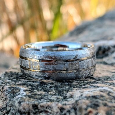 Gibeon Meteorite Ring with Cobalt Chrome, Custom Made Meteorite Wedding Bands USA Made