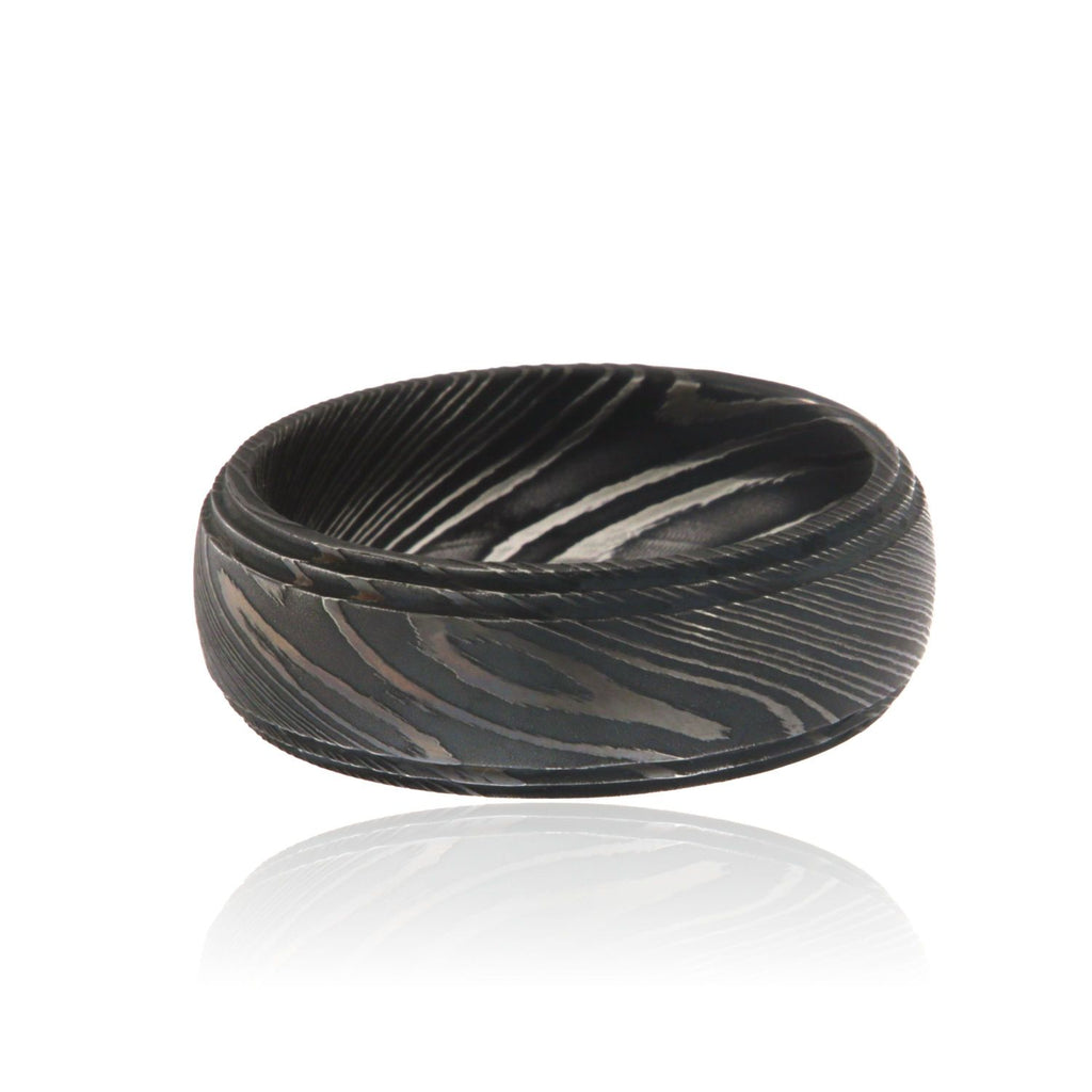 Damascus Steel Band Premium Wedding Ring 8mm Wide Comfort Fit