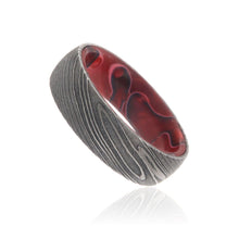Damascus Steel Ring with Fire Acrylic Sleeve Damascus Bands USA