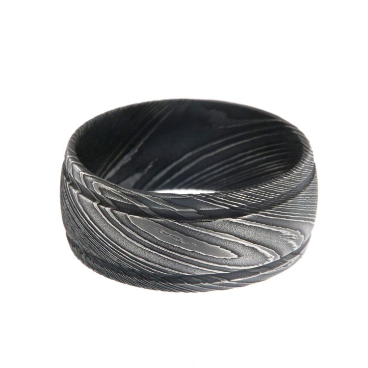 Authentic Damascus Steel Rings American Made Damascus Jewelry 10mm Wide Acid Etched Bands