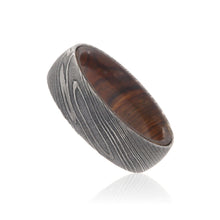 Damascus Steel Ring with Tamboti Wood Sleeve Damascus Bands