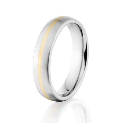 Half Round Style w/14k Inlay and a Brush Finish Cobalt Chrome Ring:Cobalt Chrome  Wedding Ring
