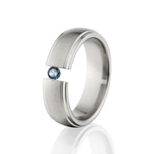 Blue Topaz Tension Set Ring, 7mm Blue Topaz Ring, Titanium Ring