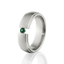 Emerald Ring, Tension Set Emerald Ring, 7mm Titanium Ring