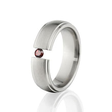 Tension Set Ring, Garnet Ring, 7mm Titanium Ring