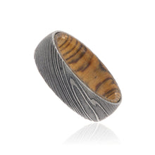 Damascus Steel Ring with Bocote Wood Sleeve Damascus Bands
