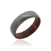 6mm Wide Damascus Steel Ring with Rosewood Sleeve