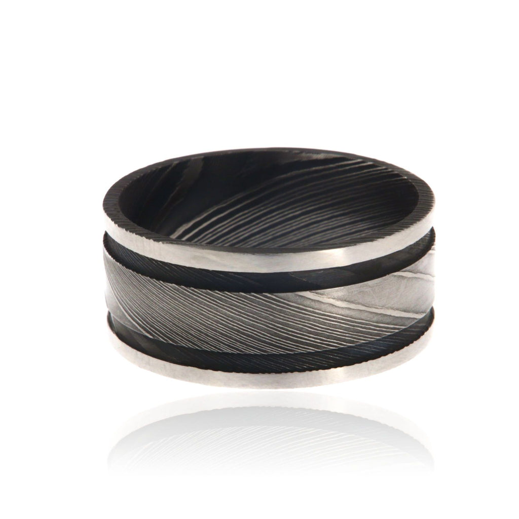 Damascus Steel Rings For Men USA Made Damascus Bands Black Wedding Bands Three Tone Ring