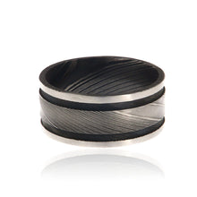 Damascus Steel Rings For Men USA Made Damascus Bands Black Wedding Bands Three Tone Ring
