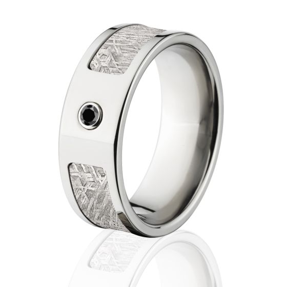 Meteorite Wedding Ring, Diamond & Titanium Meteorite Bands