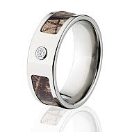 Realtree AP Camo Rings, Camouflage Wedding Bands, Titanium AP Camo ring w/ Diamond and Comfort Fit