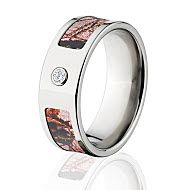 Mossy Oak Rings, Camouflage Wedding Band, Pink Break Up Camo Rings W/ Diamond
