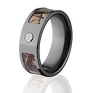 Realtree AP Camo Rings, Camouflage Wedding Bands, Black Zirconium AP Camo ring w/ Diamond and Comfor