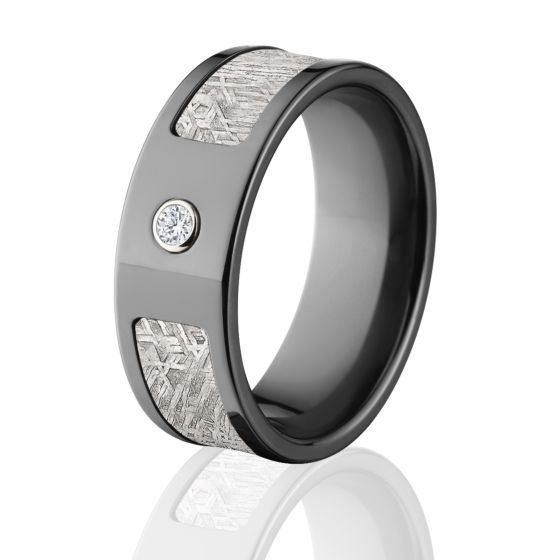 Black Zirconium - Diamond Meteorite Ring - Meteorite Wedding Bands