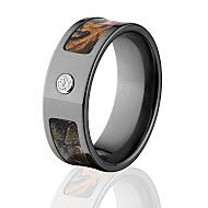 Realtree Xtra Camo Rings, Camouflage Wedding Bands, Black Zirconium Xtra Camo ring w/ Diamond and Co