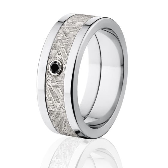 8mm Meteorite Wedding Ring, Black Diamond Meteorite Bands