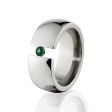 Emerald 8mm Band, Emerald Tension Set Ring, Tension Set Titanium Ring