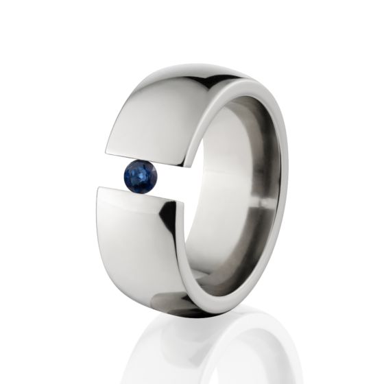 Sapphire Ring, 8mm wide Sapphire Tension Set Ring, Titanium Ring