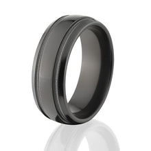 Black Zirconium Ring, 8mm Wide Band w/ Milgrain Grooves