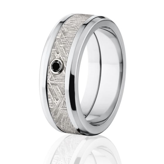 Meteorite Wedding Rings, Black Diamond Meteorite Ring