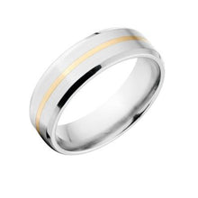 7mm Flat Tapered Edge Cobalt Chrome Ring w/14k solid gold inlay - Premium Cobalt Wedding Ring Cobalt Ring