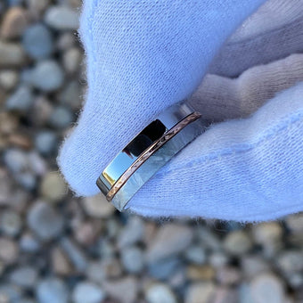 8mm Wide Gibeon Meteorite Ring ,Groom's Wedding Band w/ 14k Rose Gold Inlay