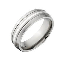 New Comfort Fit, 7mm Titanium Ring, Sterling Silver Inlay