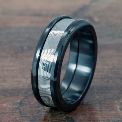 Damascus Steel Ring w/ Acid Etching and Black Zirconium