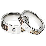 Mossy Oak Duck Blind Camo Rings, Camouflage Wedding Ring Set, Duck Blind Titanium Camo rings w/ Diam