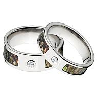 Mossy Oak Obsession Camo Rings, Camouflage Wedding Ring Set, Obsession Titanium Camo rings w/ Diamon