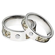 RealTree AP Snow Camo Rings, Camouflage Wedding Ring Set, RealTree AP Snow Titanium Camo rings w/ Di