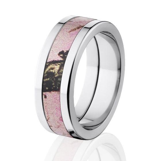 Pink Breakup Camo Rings, Mossy Oak Camo Rings, Camouflage Wedding Band