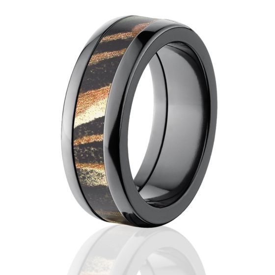 Black Zirconium Camo Rings, Shadow Grass Wedding Rings