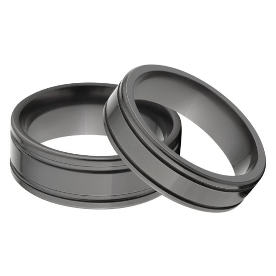 Matching Black Rings Set, Black Zirconium Rings