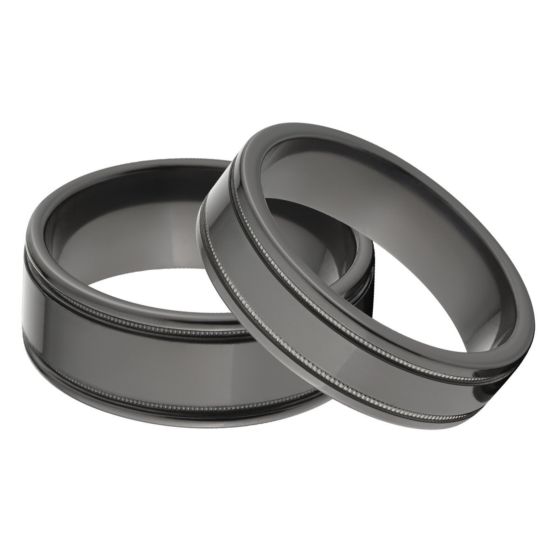 Couples Ring Set, Black Zirconium Rings