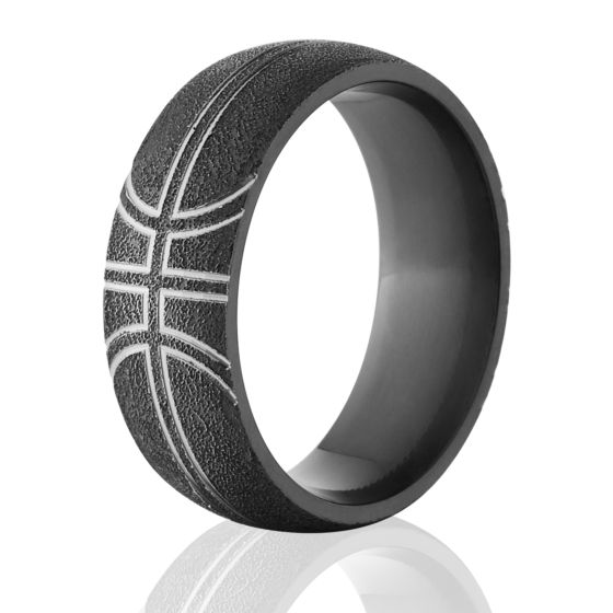Black Zirconium Textured Basketball Ring - Men's Wedding Ring