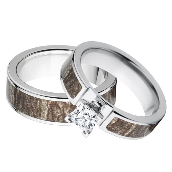 Outdoor Matching Mossy Oak Bottomland Camouflage Wedding Ring Set