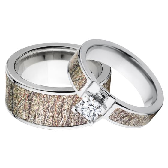 Outdoor Wedding Ring Sets, Brush Camo Ring Set