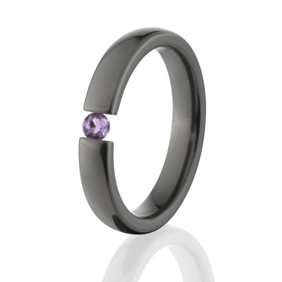 Black Zirconium Amethyst Ring, Tension Set Ring