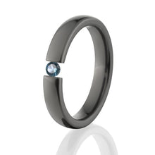 Blue Topaz Ring, 4mm Black Zirconium Ring, Tension Set