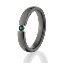 Black Zirconium Emerald Ring, Tension Set, 4mm Ring