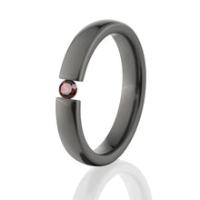 Garnet Tension Set Ring, Black Zirconium Ring